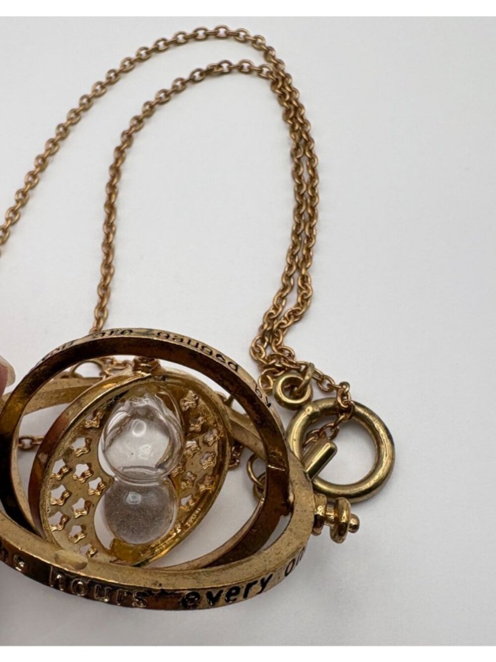 Harry Potter Inspired Necklace Time Turner Hourglass Device with Inscription - Picture 4 of 8